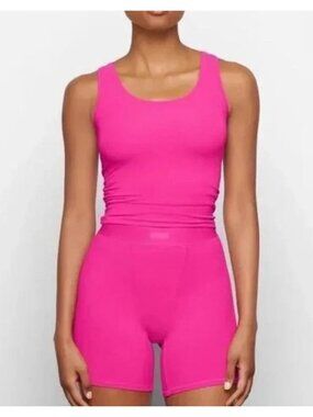 SKIMS Cotton Rib Tank XS Fuchsia Pink